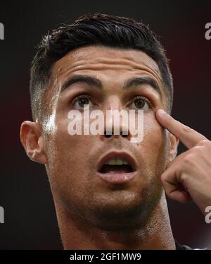 Udine. 23rd Aug, 2021. FC Juventus' Cristiano Ronaldo reacts during a Serie A football match between Udinese and FC Juventus in Udine, Italy, Aug 22, 2021 Credit: Xinhua/Alamy Live News Stock Photo