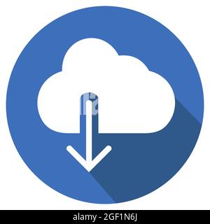 Icon Vector of Cloud with downward arrow - Long Shadow Style - simple illustration. Editable stroke. Design template vector.outline style design.Vecto Stock Vector