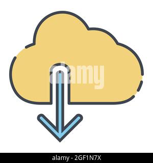 Icon Vector of Cloud with downward arrow - Line Cut Style - simple illustration. Editable stroke. Design template vector.outline style design.Vector g Stock Vector