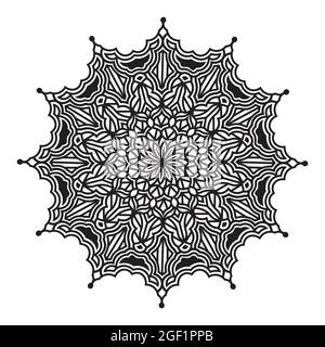 mandala isolated element of indian ornamental decorative floral style abstract black and white pattern background design Stock Vector