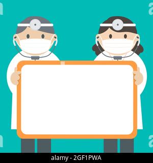 Two doctors holding a board. Concept of illness prevention.Vector flat illustration. Stock Vector