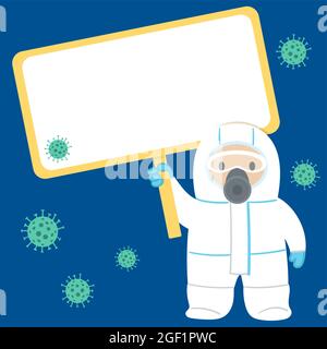 Guard holding a board. Concept of illness and pneumonia prevention.Vector flat illustration. Stock Vector