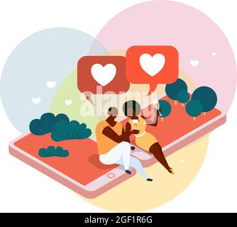 Virtual Love Isometric Composition. Stock Vector