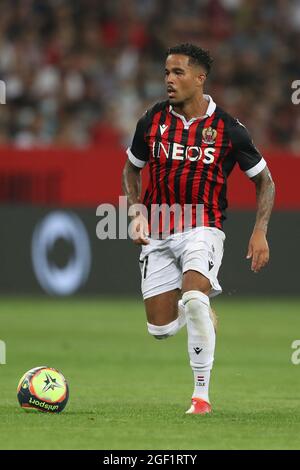 Nice, France, 22nd August 2021. Justin Kluivert of OGC Nice during the Lique 1 match at Allianz Riviera Stadium, Nice. Picture credit should read: Jonathan Moscrop / Sportimage Stock Photo