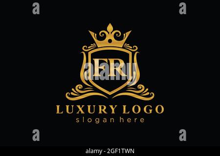 FR Letter Royal Luxury Logo template in vector art for Restaurant, Royalty, Boutique, Cafe, Hotel, Heraldic, Jewelry, Fashion and other vector illustr Stock Vector