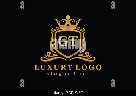 GT Letter Royal Luxury Logo template in vector art for Restaurant, Royalty, Boutique, Cafe, Hotel, Heraldic, Jewelry, Fashion and other vector illustr Stock Vector