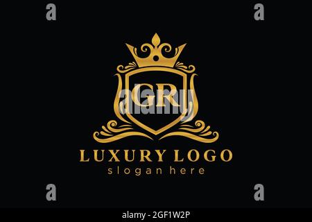 GR Letter Royal Luxury Logo template in vector art for Restaurant, Royalty, Boutique, Cafe, Hotel, Heraldic, Jewelry, Fashion and other vector illustr Stock Vector