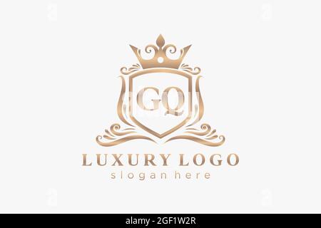 GQ Letter Royal Luxury Logo template in vector art for Restaurant, Royalty, Boutique, Cafe, Hotel, Heraldic, Jewelry, Fashion and other vector illustr Stock Vector