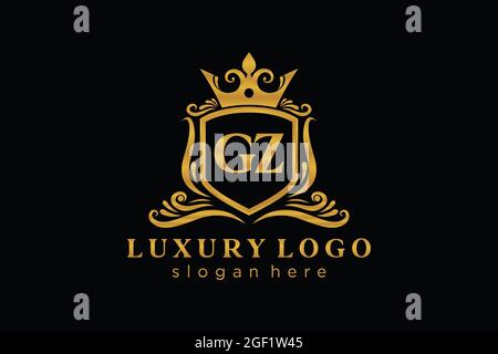 GZ Letter Royal Luxury Logo template in vector art for Restaurant, Royalty, Boutique, Cafe, Hotel, Heraldic, Jewelry, Fashion and other vector illustr Stock Vector