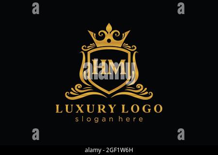 HM Letter Royal Luxury Logo template in vector art for Restaurant, Royalty, Boutique, Cafe, Hotel, Heraldic, Jewelry, Fashion and other vector illustr Stock Vector