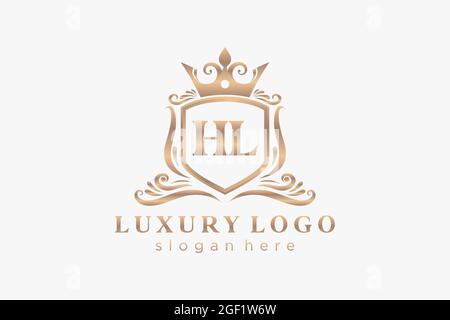 HL Letter Royal Luxury Logo template in vector art for Restaurant, Royalty, Boutique, Cafe, Hotel, Heraldic, Jewelry, Fashion and other vector illustr Stock Vector