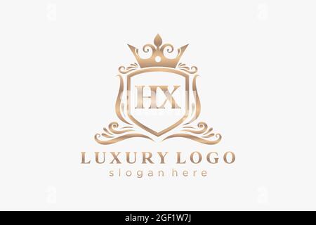 HX Letter Royal Luxury Logo template in vector art for Restaurant, Royalty, Boutique, Cafe, Hotel, Heraldic, Jewelry, Fashion and other vector illustr Stock Vector