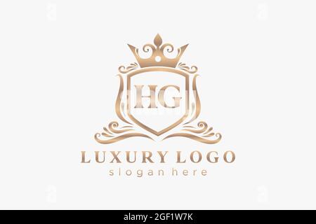 HG Letter Royal Luxury Logo template in vector art for Restaurant, Royalty, Boutique, Cafe, Hotel, Heraldic, Jewelry, Fashion and other vector illustr Stock Vector