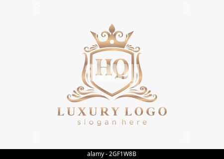 HQ Letter Royal Luxury Logo template in vector art for Restaurant, Royalty, Boutique, Cafe, Hotel, Heraldic, Jewelry, Fashion and other vector illustr Stock Vector