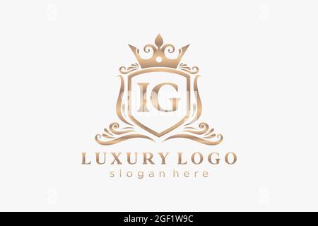 IG Letter Royal Luxury Logo template in vector art for Restaurant, Royalty, Boutique, Cafe, Hotel, Heraldic, Jewelry, Fashion and other vector illustr Stock Vector
