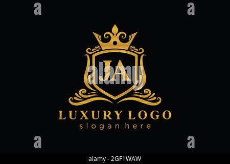 JA Letter Royal Luxury Logo template in vector art for Restaurant, Royalty, Boutique, Cafe, Hotel, Heraldic, Jewelry, Fashion and other vector illustr Stock Vector
