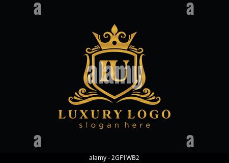 IU Letter Royal Luxury Logo template in vector art for Restaurant, Royalty, Boutique, Cafe, Hotel, Heraldic, Jewelry, Fashion and other vector illustr Stock Vector