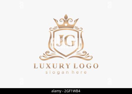JG Letter Royal Luxury Logo template in vector art for Restaurant, Royalty, Boutique, Cafe, Hotel, Heraldic, Jewelry, Fashion and other vector illustr Stock Vector