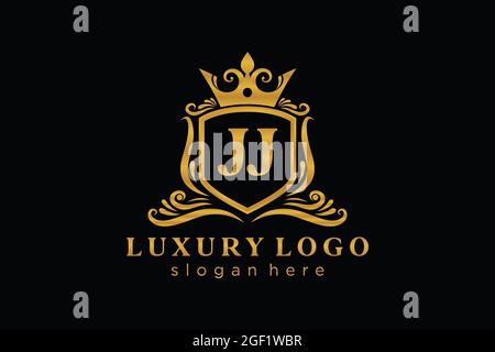 JJ Letter Royal Luxury Logo template in vector art for Restaurant, Royalty, Boutique, Cafe, Hotel, Heraldic, Jewelry, Fashion and other vector illustr Stock Vector