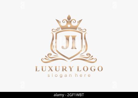 JI Letter Royal Luxury Logo template in vector art for Restaurant, Royalty, Boutique, Cafe, Hotel, Heraldic, Jewelry, Fashion and other vector illustr Stock Vector