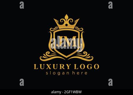 JM Letter Royal Luxury Logo template in vector art for Restaurant, Royalty, Boutique, Cafe, Hotel, Heraldic, Jewelry, Fashion and other vector illustr Stock Vector