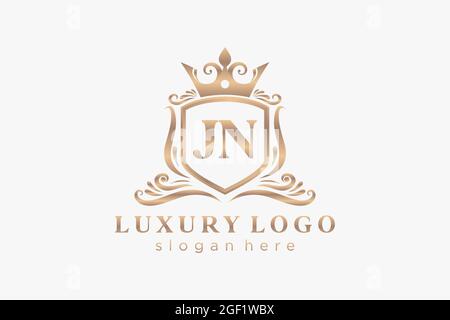 JN Letter Royal Luxury Logo template in vector art for Restaurant, Royalty, Boutique, Cafe, Hotel, Heraldic, Jewelry, Fashion and other vector illustr Stock Vector