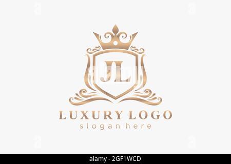 JL Letter Royal Luxury Logo template in vector art for Restaurant, Royalty, Boutique, Cafe, Hotel, Heraldic, Jewelry, Fashion and other vector illustr Stock Vector