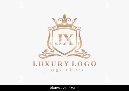 JX Letter Royal Luxury Logo template in vector art for Restaurant, Royalty, Boutique, Cafe, Hotel, Heraldic, Jewelry, Fashion and other vector illustr Stock Vector