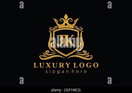 JK Letter Royal Luxury Logo template in vector art for Restaurant, Royalty, Boutique, Cafe, Hotel, Heraldic, Jewelry, Fashion and other vector illustr Stock Vector