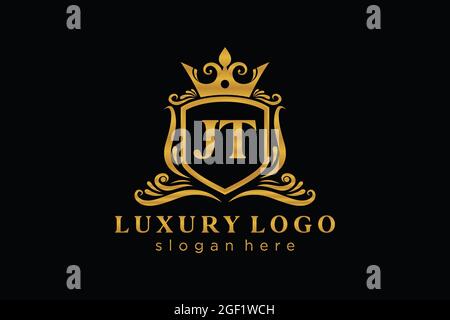 JT Letter Royal Luxury Logo template in vector art for Restaurant, Royalty, Boutique, Cafe, Hotel, Heraldic, Jewelry, Fashion and other vector illustr Stock Vector
