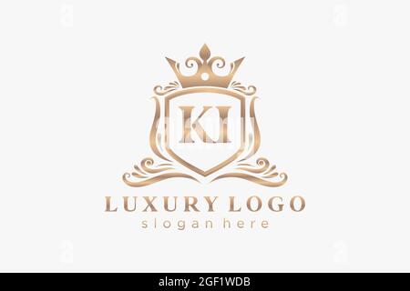 KI Letter Royal Luxury Logo template in vector art for Restaurant, Royalty, Boutique, Cafe, Hotel, Heraldic, Jewelry, Fashion and other vector illustr Stock Vector