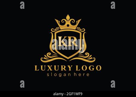 KR Letter Royal Luxury Logo template in vector art for Restaurant, Royalty, Boutique, Cafe, Hotel, Heraldic, Jewelry, Fashion and other vector illustr Stock Vector