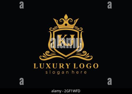 KJ Letter Royal Luxury Logo template in vector art for Restaurant, Royalty, Boutique, Cafe, Hotel, Heraldic, Jewelry, Fashion and other vector illustr Stock Vector