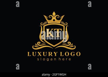 KT Letter Royal Luxury Logo template in vector art for Restaurant, Royalty, Boutique, Cafe, Hotel, Heraldic, Jewelry, Fashion and other vector illustr Stock Vector