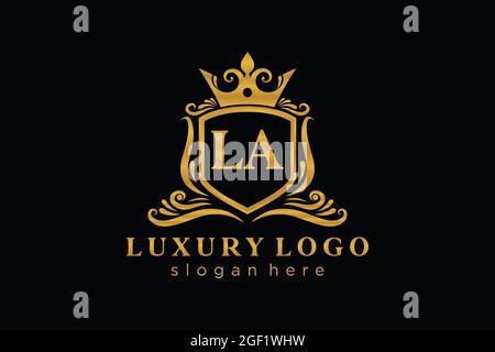 LA Letter Royal Luxury Logo template in vector art for Restaurant, Royalty, Boutique, Cafe, Hotel, Heraldic, Jewelry, Fashion and other vector illustr Stock Vector