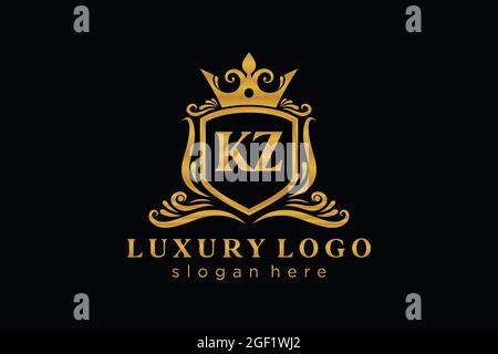 KZ Logo monogram letter with shield and slice style blackground design ...