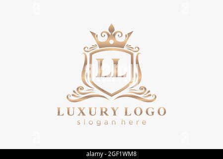 LL Letter Royal Luxury Logo template in vector art for Restaurant, Royalty, Boutique, Cafe, Hotel, Heraldic, Jewelry, Fashion and other vector illustr Stock Vector