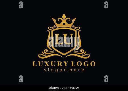 LU Letter Royal Luxury Logo template in vector art for Restaurant, Royalty, Boutique, Cafe, Hotel, Heraldic, Jewelry, Fashion and other vector illustr Stock Vector