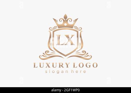 LX Letter Royal Luxury Logo template in vector art for Restaurant, Royalty, Boutique, Cafe, Hotel, Heraldic, Jewelry, Fashion and other vector illustr Stock Vector