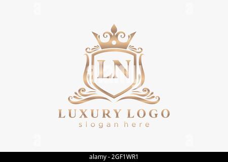 LN Letter Royal Luxury Logo template in vector art for Restaurant, Royalty, Boutique, Cafe, Hotel, Heraldic, Jewelry, Fashion and other vector illustr Stock Vector
