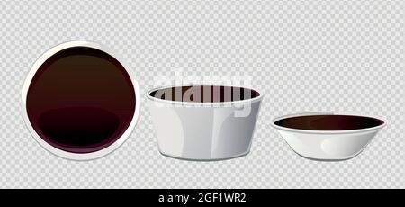 Soy asian sushi sauce in bowl. Realistic elements for food icon and design Stock Vector