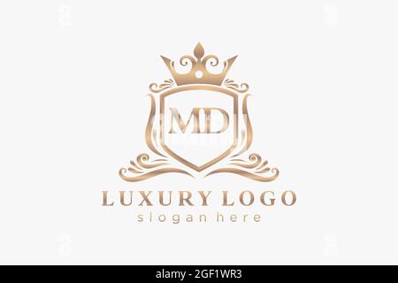 MD Letter Royal Luxury Logo template in vector art for Restaurant, Royalty, Boutique, Cafe, Hotel, Heraldic, Jewelry, Fashion and other vector illustr Stock Vector
