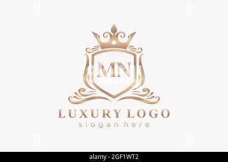 MN Letter Royal Luxury Logo template in vector art for Restaurant, Royalty, Boutique, Cafe, Hotel, Heraldic, Jewelry, Fashion and other vector illustr Stock Vector