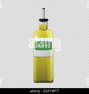 Olive oil glass bottle in cartoon style. Stock Vector