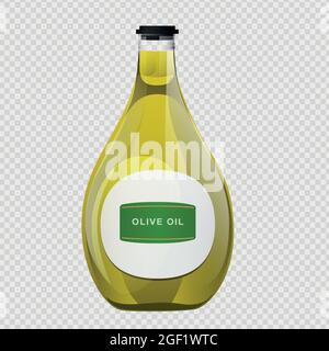 Olive oil glass bottle in cartoon style. Stock Vector