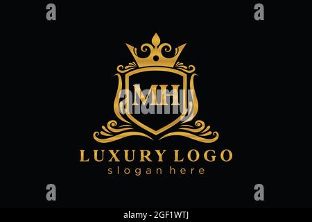 MH Logo monogram letter with shield and slice style blackground design ...