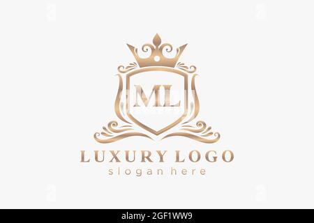 ML Letter Royal Luxury Logo template in vector art for Restaurant, Royalty, Boutique, Cafe, Hotel, Heraldic, Jewelry, Fashion and other vector illustr Stock Vector