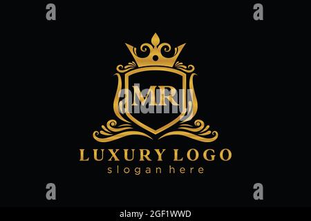 MR Letter Royal Luxury Logo template in vector art for Restaurant, Royalty, Boutique, Cafe, Hotel, Heraldic, Jewelry, Fashion and other vector illustr Stock Vector