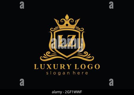 LZ Letter Royal Luxury Logo template in vector art for Restaurant, Royalty, Boutique, Cafe, Hotel, Heraldic, Jewelry, Fashion and other vector illustr Stock Vector