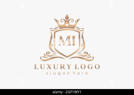 MI Letter Royal Luxury Logo template in vector art for Restaurant, Royalty, Boutique, Cafe, Hotel, Heraldic, Jewelry, Fashion and other vector illustr Stock Vector